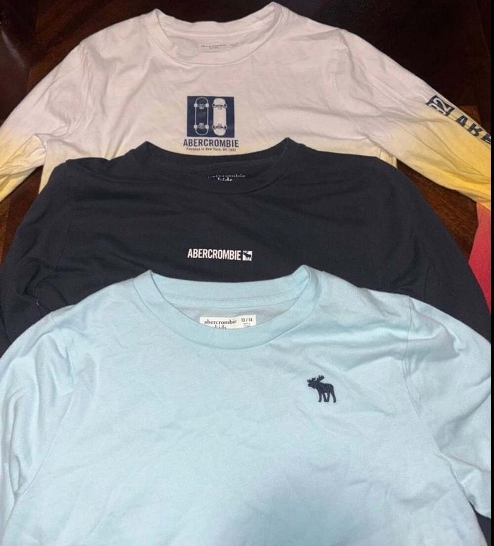 Abercrombie Kids Boys Long Sleeve Shirt Lot 13/14 Ombre Graphic Logo 3 Pack